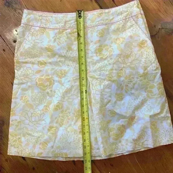 Ll Bean Yellow Floral skirt with pink stitching 100% cotton size 14 - Picture 6 of 11